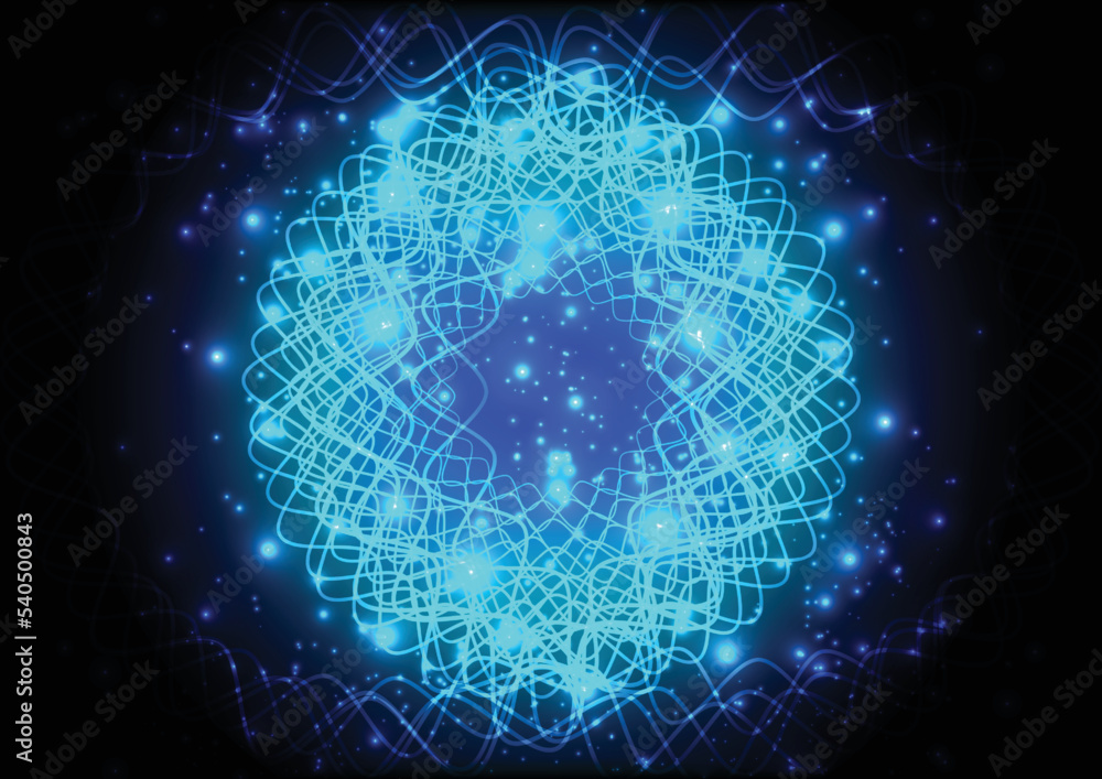 Poster abstract vector wave motion light and dynamic mesh line on dark blue background. modern futuristic d