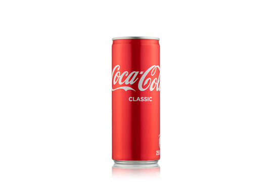 Yerevan Armenia - August 28, 2022: Coca Cola can on a white background.