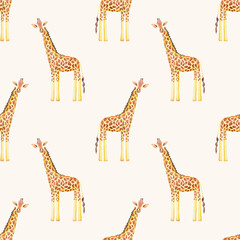 Colored pencils drawn giraffe seamless pattern. African, tropical, zoo, savannah wild animal. Abstract  illustration of safari fauna. For wallpaper, baby fabric, digital paper, textile
