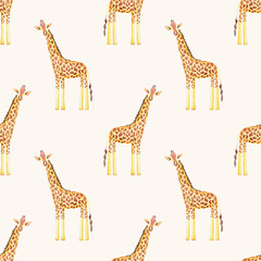 Colored pencils drawn giraffe seamless pattern. African, tropical, zoo, savannah wild animal. Abstract  illustration of safari fauna. For wallpaper, baby fabric, digital paper, textile