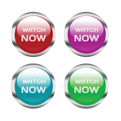 four color buttons watch now isolated on white background