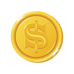 Golden gold coin on white background. Cash savings concept. Isolated object. Realistic illustration. Financial savings. Casino icon. Money income. Vector illustration
