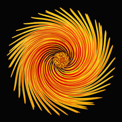 abstraction, orange spiral on black background, color transitions, beautiful background, original texture, color print for design, textiles, decoration,