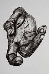 Silhouette of an outstretched hand. A modern hand drawing of an old hand