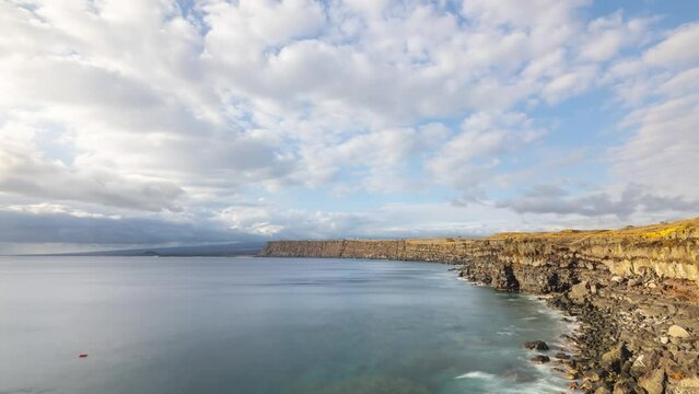 Time lapse of the clouds and rugged shoreline of the southern tip of the Big Island of Hawaii
