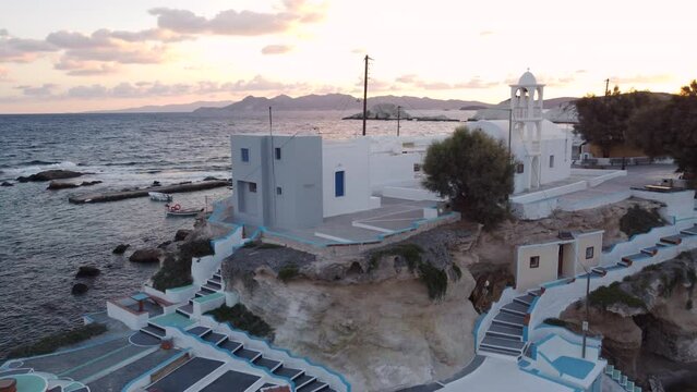 Mandrakia Fishing Village Aerial View in Aegean Sea, Cyclades Island, Greece