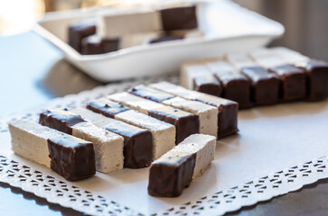 marshmallow sweet postre close up