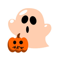 Halloween ghosts and pumpkin with evil smiles.