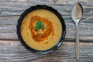 Red lentil soup. Traditional Middle Eastern food