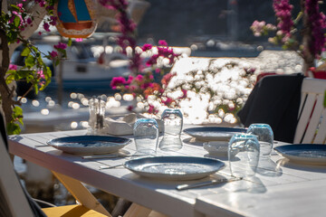 table setting at a fancy beach restaurant