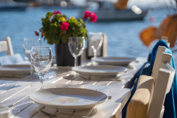 table setting at a fancy beach restaurant