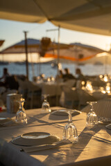 table setting at a fancy beach restaurant