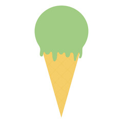 simple flat green icecream in waffle cone