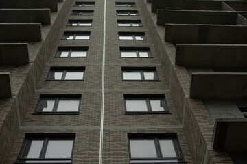 Building in city. Details of house. City architecture.