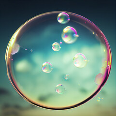 3D rendering of colorful dreamy soap bubbles floating in the air, post-modern minimalist atmosphere. High-tech, surreal feel. Can be used for banners, wallpapers, posters, invitations, and cards.