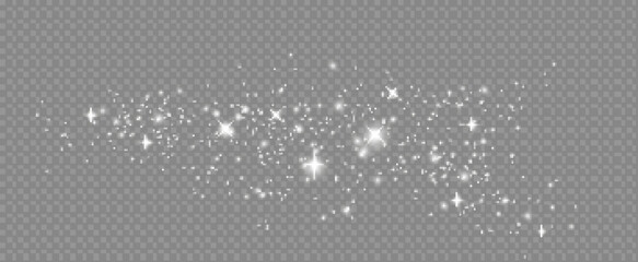 Abstract sparkling glitter texture. Shiny particle effect. Silver glittering space star dust trail of glittering particles on transparent background. Glare