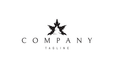 Vector logo on which an abstract image of a maple leaf with a mountain inside.