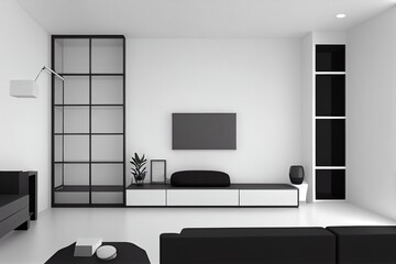 Living room interior wall mock up on white background, 3D rendering, 3D illustration