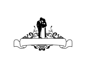 Wedding silhouette banner element clipart design