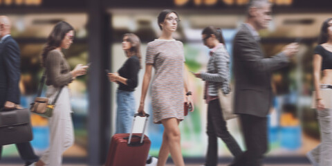 Traveler woman in the city street