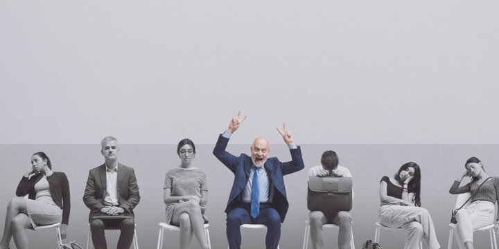 Cheerful employed man after the job interview