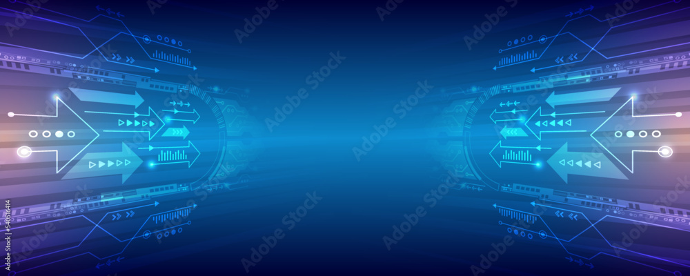 Poster hi-tech communication illustration on a blue background. 5g high-speed information transmission tech