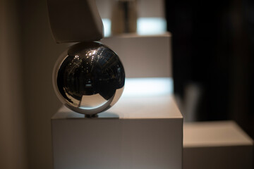 Steel ball. Metal sphere. Interior details.