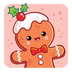 Vector illustration with a cheerful cookie on a pink background. Vector illustration on a Christmas theme