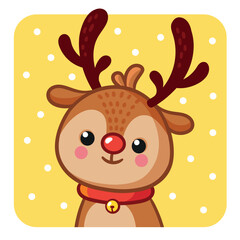 Vector illustration with a Christmas deer on a yellow background. Vector Set on a Christmas theme