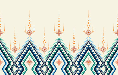 Colorful geometric ethnic oriental ikat seamless art style. Design for background, carpet, wallpaper, clothing, wrapping, Batik, fabric, backdrop, sarong,tile and Vector illustration. embroidery style