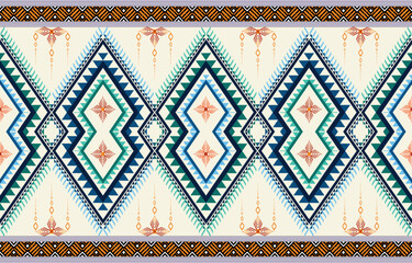 Colorful geometric ethnic oriental ikat seamless art style. Design for background, carpet, wallpaper, clothing, wrapping, Batik, fabric, backdrop, sarong,tile and Vector illustration. embroidery style