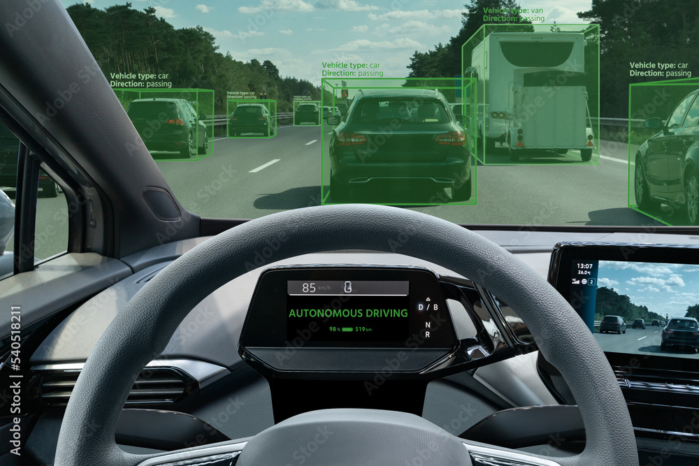 Poster autonomous vehicle vision with system recognition of cars