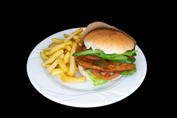 Chicken burger in a white plate