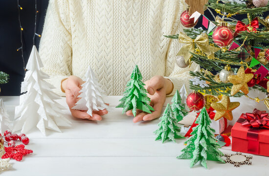 Step-by-step photo instructions for making a Christmas decor, step 3 - ready-made paper Christmas trees