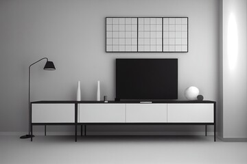 Simple minimal cabinet for tv interior wall mockup,3d rendering