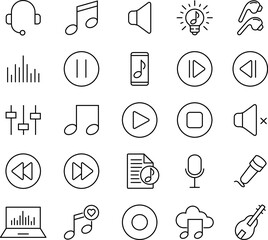 Collection of music icons. Simple black symbols. Vector illustration. EPS 10