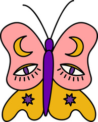 Halloween butterfly line illustration with transparent background 90s style. Spooky element for Halloween decor