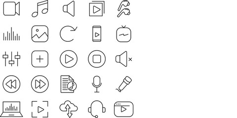 Collection of audio and video icons. Simple black symbols. Vector illustration. EPS 10