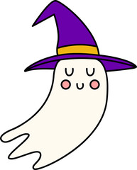 Halloween ghost line illustration with transparent background 90s style. Spooky element for Halloween decor