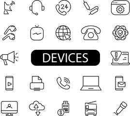 Set of outline icons about devices. Collection of simple black symbols. Vector illustration. EPS 10
