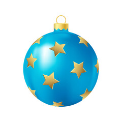 Blue Christmas tree toy with gold stars Realistic color illustration