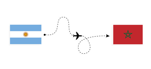 Flight and travel from Argentina to Morocco by passenger airplane Travel concept