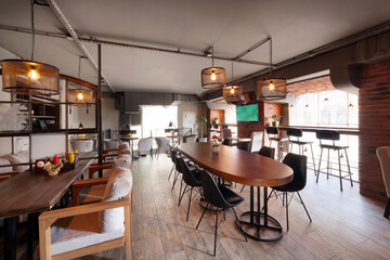 Modern european cafe interior in downtown.