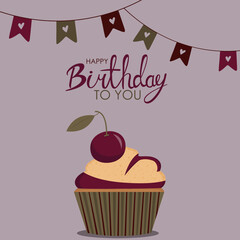 Happy Birthday To You card design with a Cherry Cupcake 
