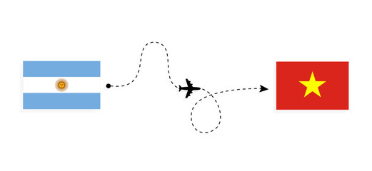 Flight and travel from Argentina to Vietnam by passenger airplane Travel concept