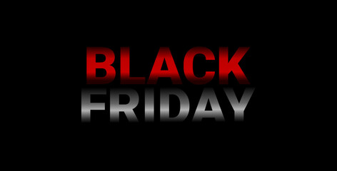 Black Friday banner. Modern minimal design with red and grey gradient typography on black background.