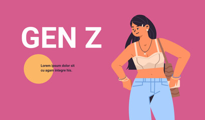 young girl in casual trendy clothes generation Z lifestyle concept new modern demography trend with progressive youth gen