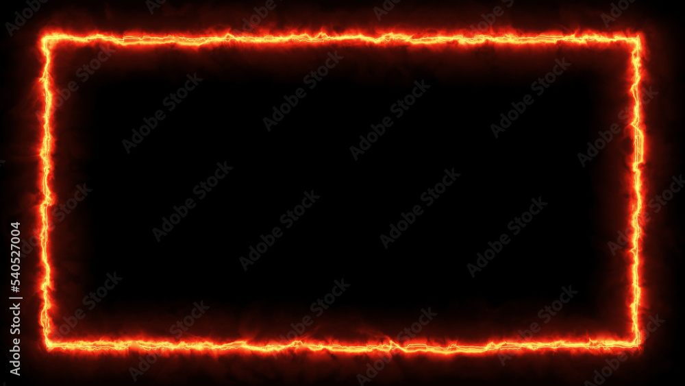 Poster fire energy burn glow around rectangular frame and heat haze effect with 3d rendering.