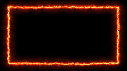 Fire energy burn glow around rectangular frame and heat haze effect with 3d rendering.