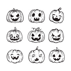 Halloween pumpkin icons set. Vintage cartoon pumpkins isolated on white background. Design elements for logo, badges, banners, labels, posters. 